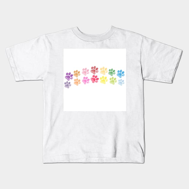 Cute doodle hand drawn colorful paw prints foot step vector Kids T-Shirt by GULSENGUNEL